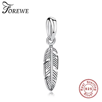 

FOREWE 925 Sterling Silver Fashion Feather Charm Beads Fit Pandora Charm Bracelet & Necklace Pendant DIY Jewelry 2018 Gift