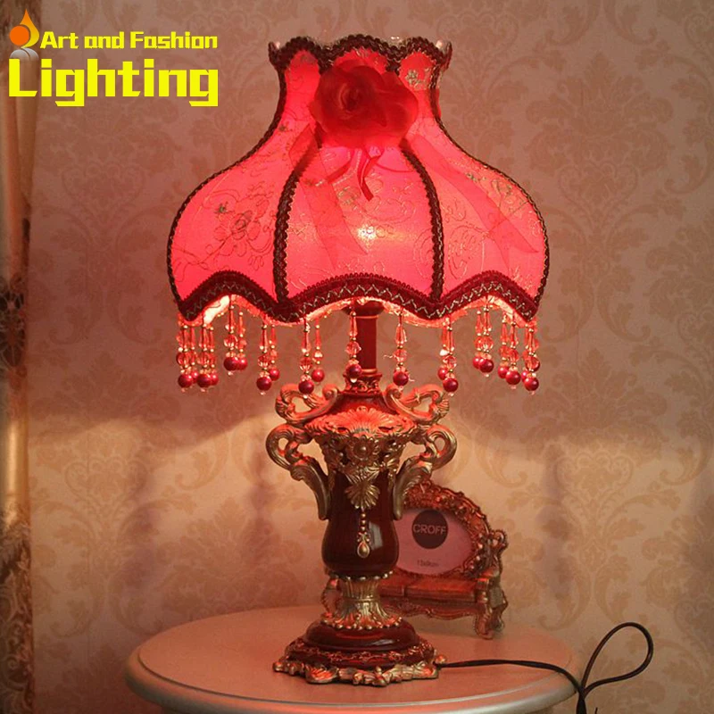 

Red Flower Lace Lampshade Table Lamp Sweet Chinese style Wedding Romm Decoration Lights 8040