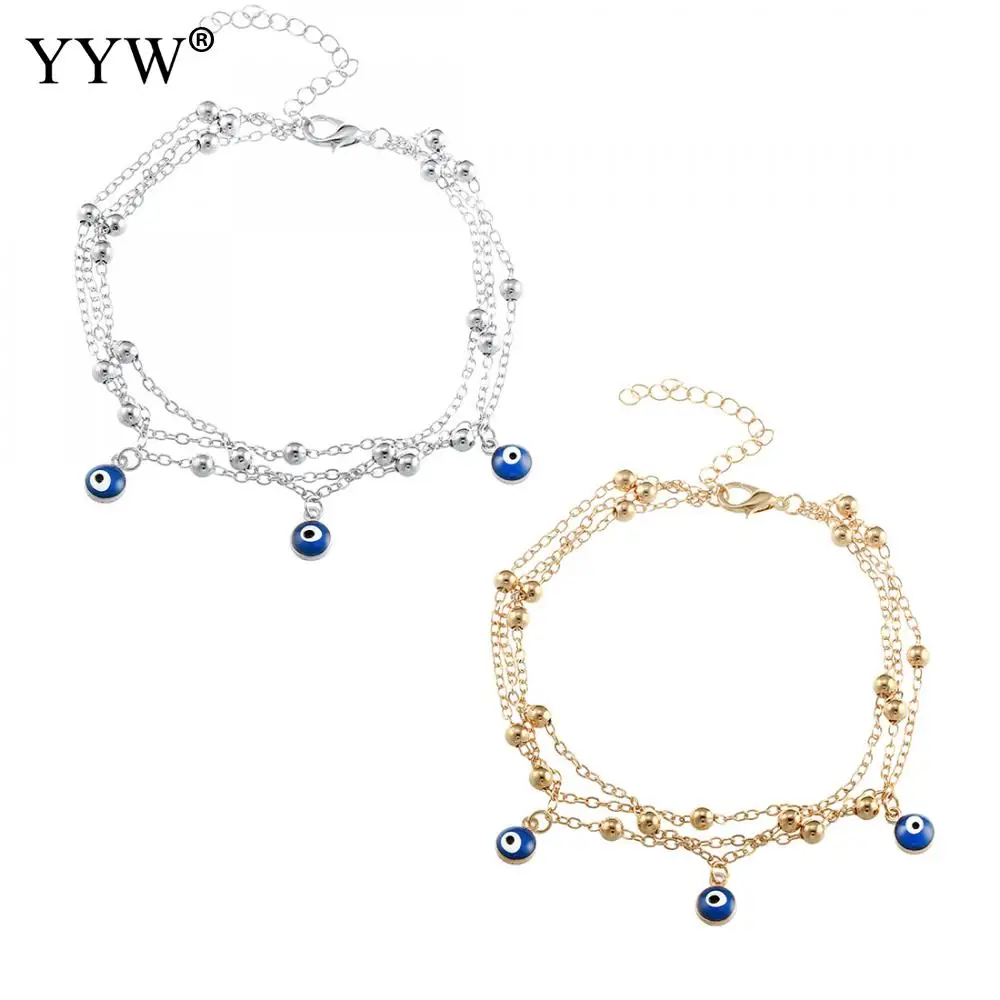 

Zinc Alloy Anklet Evil Eye plated Double Layer & vintage & for woman & enamel Sold Per Approx 8.2 Inch Strand