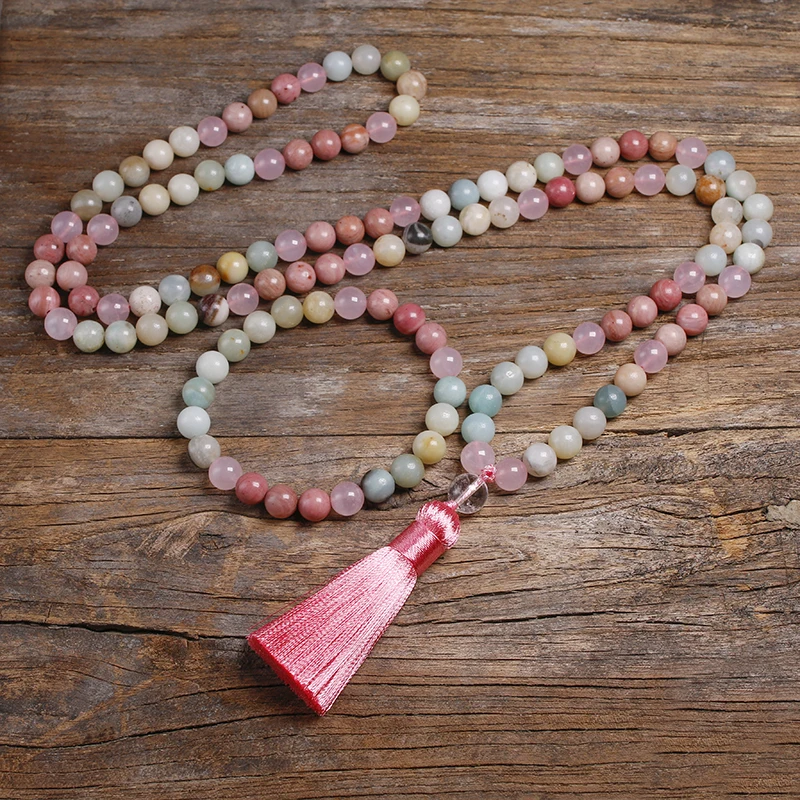 Натуральный 8 мм Rhodochrosite и Амазонит бусы ожерелье мирное сердце 108 шарик мала ювелирные изделия, Будда молитва браслет для женщин|Ювелирные наборы| | АлиЭкспресс