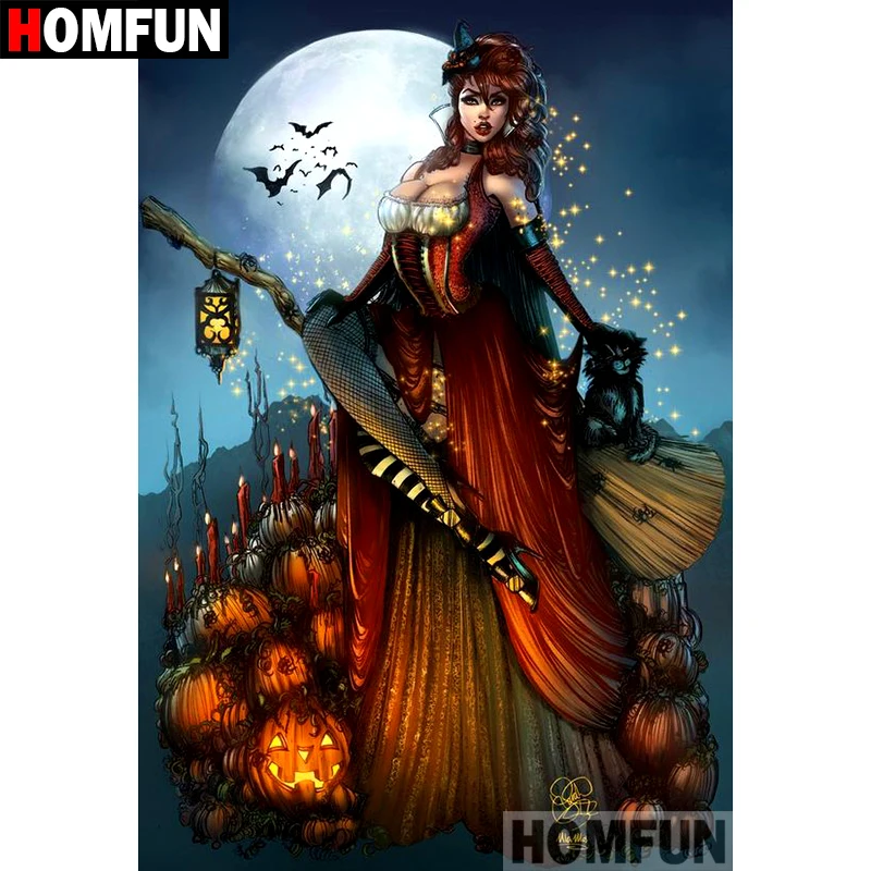 Алмазная картина HOMFUN 5D алмазная вышивка ведьма на Хэллоуин подарок для домашнего