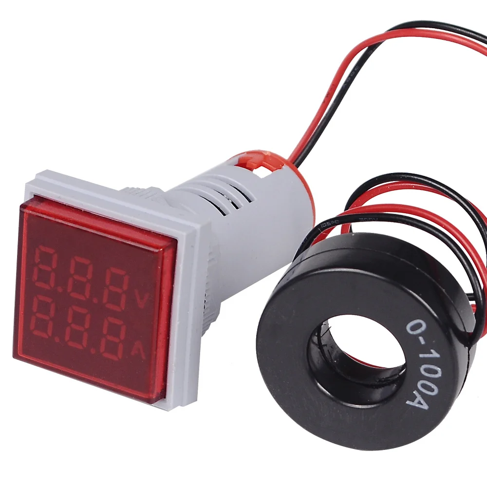 Квадратный светодиодный цифровой вольтметр Амперметр сигнальные огни Вольт Напряжение Ток комбо метр Индикатор тестер измерения переменного тока 60-500 В 0-100A - Цвет: Red