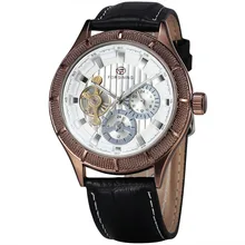 WINNER Classic Luxury Precision Men’s Mechanical Wrist Watch Leather Strap Sub Dials Tourbillon W/ Box
