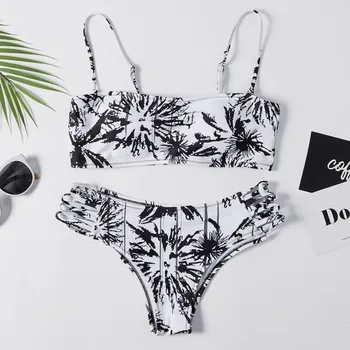 

Women Sexy Swimwear Print Hot Sale Padded Bra Spaghetti Strap HighWaist Swimsuits Swimwear Split SwimsuitsКупальник женский