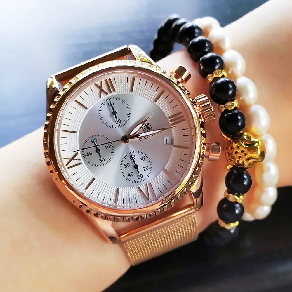 BENYAR женские часы Лидирующий бренд Роскошные женские хронограф водонепроницаемые часы из нержавеющей стали Кварцевые наручные часы relogio feminino