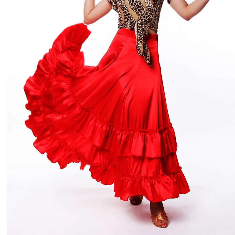 Женская красная юбка для фламенко, платья для выступлений, юбки для бальных танцев, вальс, танго, фламенко, танцевальный костюм DL2876