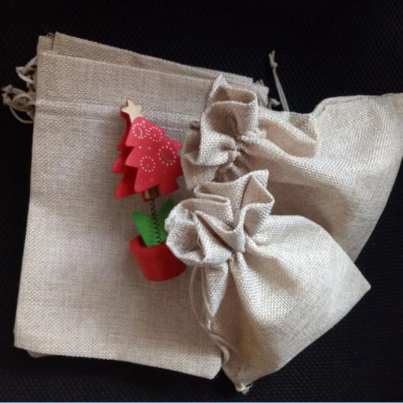 1pcsfashion Винтаж природных мешковины подарки джутовых мешка нейлоновой веревкой drawstring сумки ювелирные упаковки Свадебные/вечерние/подарок на день рождения чехол
