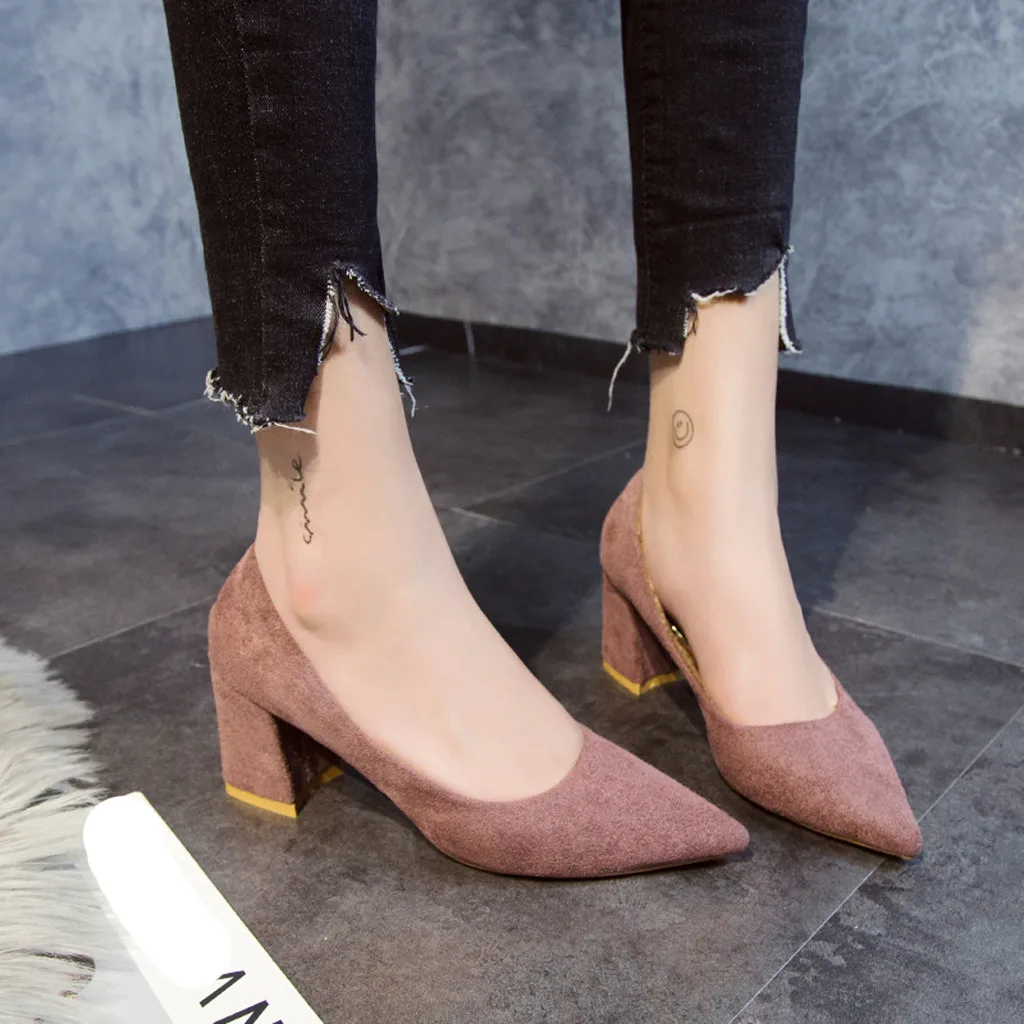 

Perimedes New Fashion Sexy Pumps for woman patchwork Pointed Toe Shallow pump Non-Slip Thick High Heels Shoes zapatos mujer