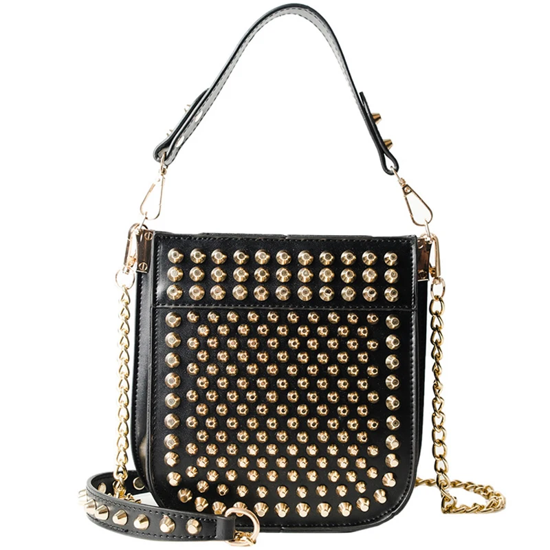 

Luxury brand Bucket bag 2019 new high quality PU leather Women's Designer Handbag Rivet Tote bag Chain shoulder messenger bag