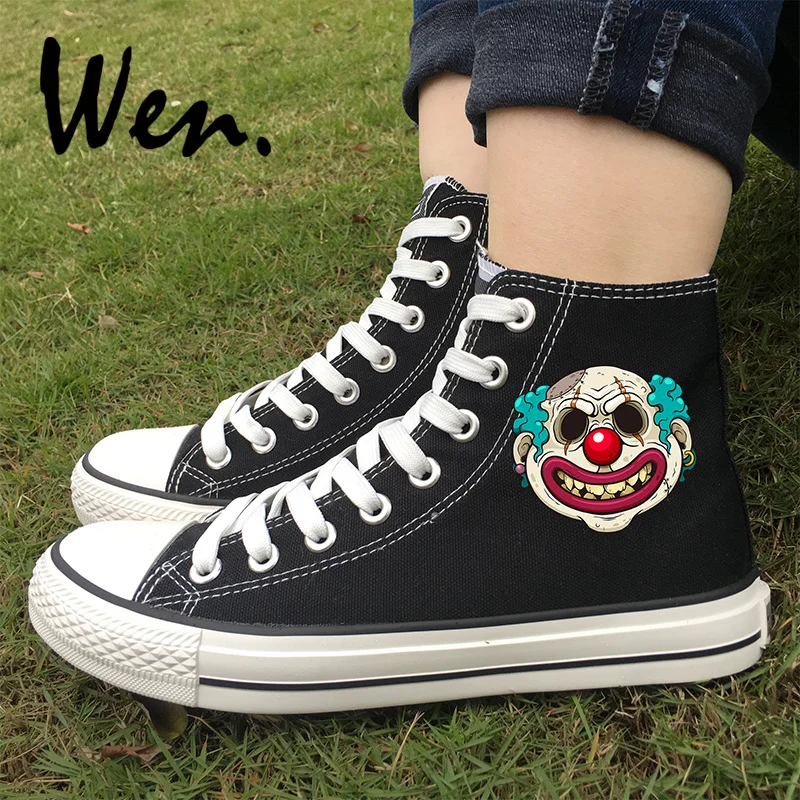 

Wen Athletic Women Sneakers Black White Choices Design Halloween Monster Clown Zombie Face Scar Hi-top Men Canvas Outdoor Shoes