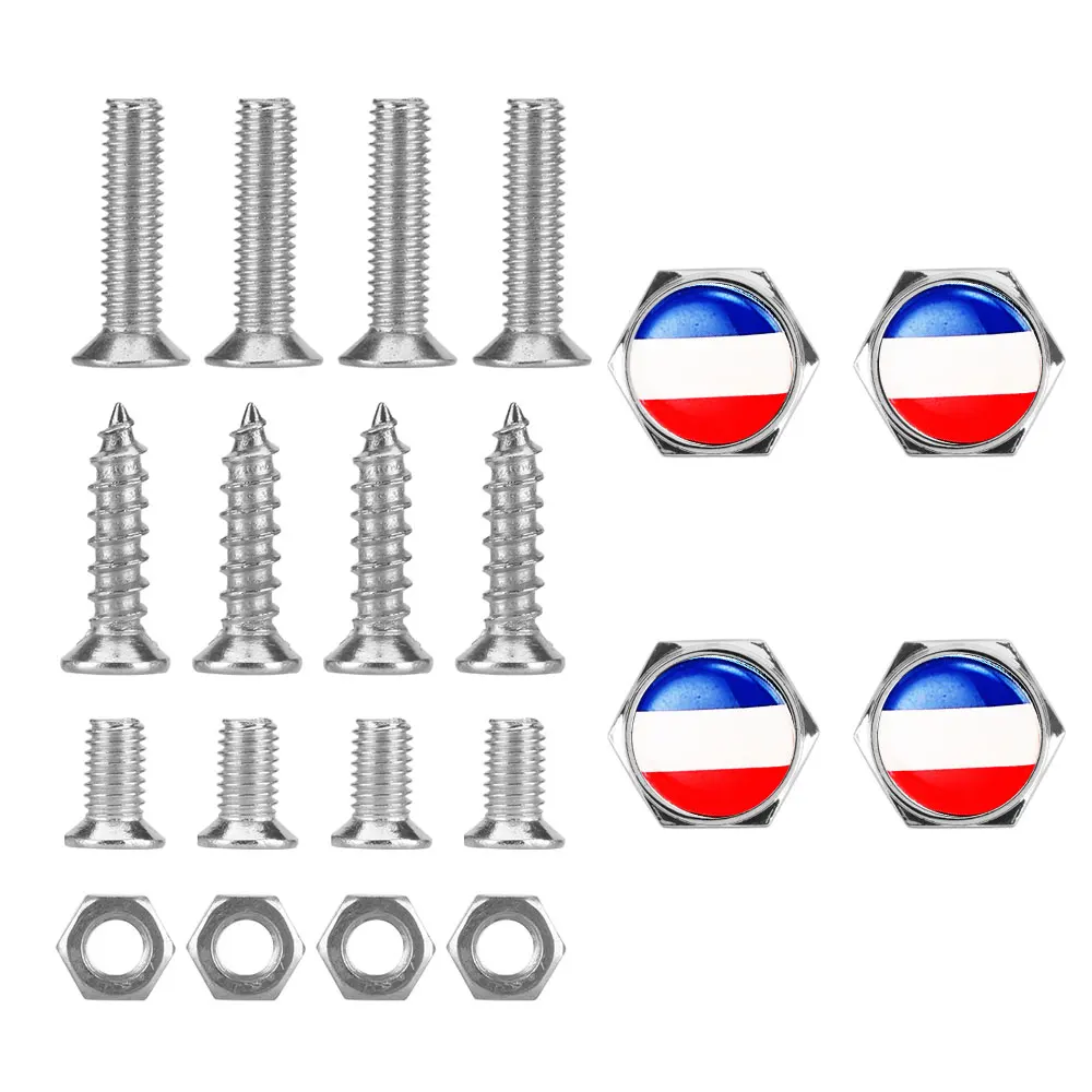 

1 Set Chrome Metal France French Flag Car License Plate Bolts Frame Screws
