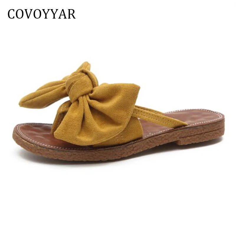 Шлепанцы COVOYYAR женские с бантом пляжные тапочки плоская подошва сланцы летняя