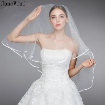 

JaneVini 2018 Elegant White Wedding Veil for Bride One Layer Ribbon Edge Elbow Length Veil Soft Tulle Short Wedding Accessories
