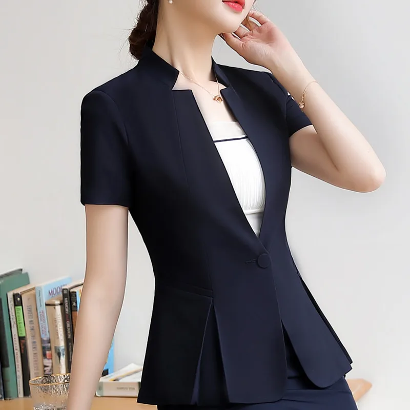 New fashion blazer women professional formal short sleeve slim jacket office ladies business work wear coat