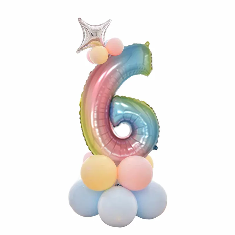 15 шт./компл. цветным боковым цифровым обозначением шар с днем рождения 1st День рождения украшения, Детская рубашка для мальчика и девочки, вечерние Декор воздушные шары - Цвет: number 6