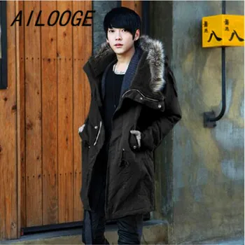 

AILOOGE 2017 Size M-3XL New Men's Long Autumn Faux Fur Collar Cotton Jacket Coat Parkas For Men Autumn,2 Colors