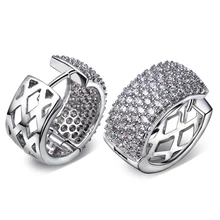 Mujer Blanco Gold Filled AAA Circón Cúbico Pendientes de Aro De Piedra Blanca de Cristal Joyería Pendiente Del Aro Del Círculo de Lujo