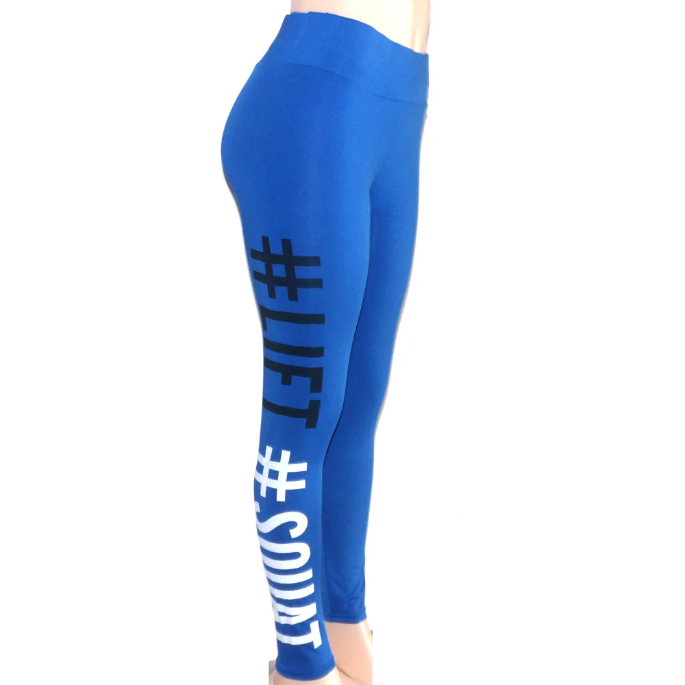 Леггинсы с буквенным принтом для тренировок, женские штаны, тонкие хлопковые леггинсы для фитнеса, плюс размер, леггинсы, плюс размер XXL 6032 - Цвет: Синий