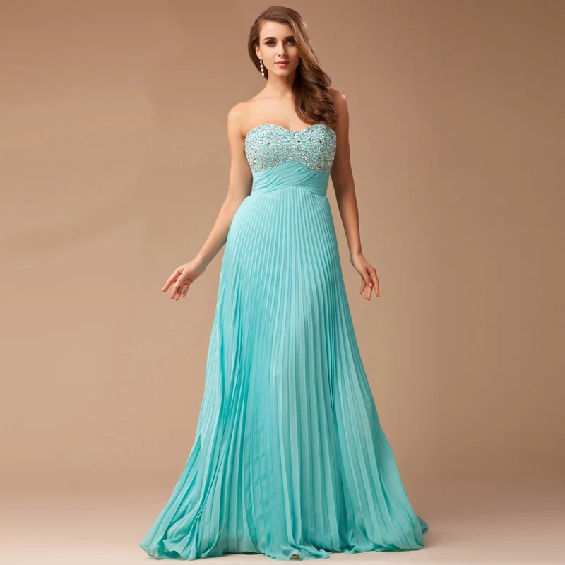 Elegant Water Blue Long Prom Dresses 2017 Sweetheart Beading A Line