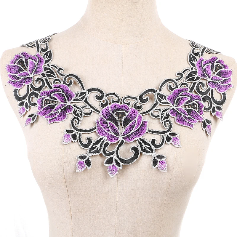 Purple Big Flower Necklace Lace Neckline Collar Fabric Trim DIY