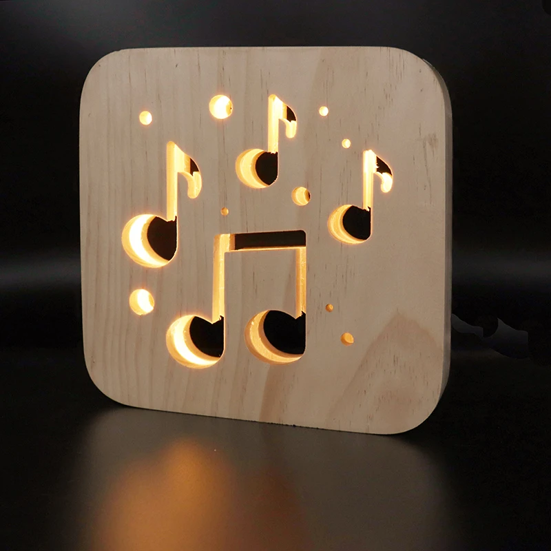 

Simple Solid Wood Handicraft Decorative Wood Lamp Usb Table Lamp Led Gift Romantic musical note Hollow Pattern