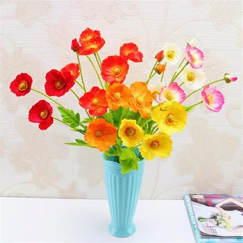 

10p Fake Corn Poppy Blossom Flower Branch Silk Poppy Flower Stem for Wedding Decoration Artificial Decorative Flowers