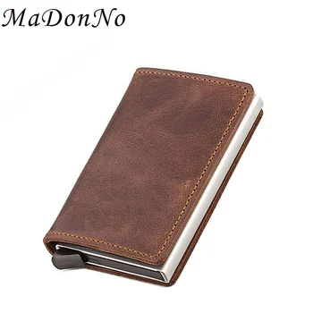 

MaDonNo Rfid Genuine Leather Wallet Men Credit Card & ID Holders Wallet Male Compact Mini Purse Cash Women Card Holder Money Bag