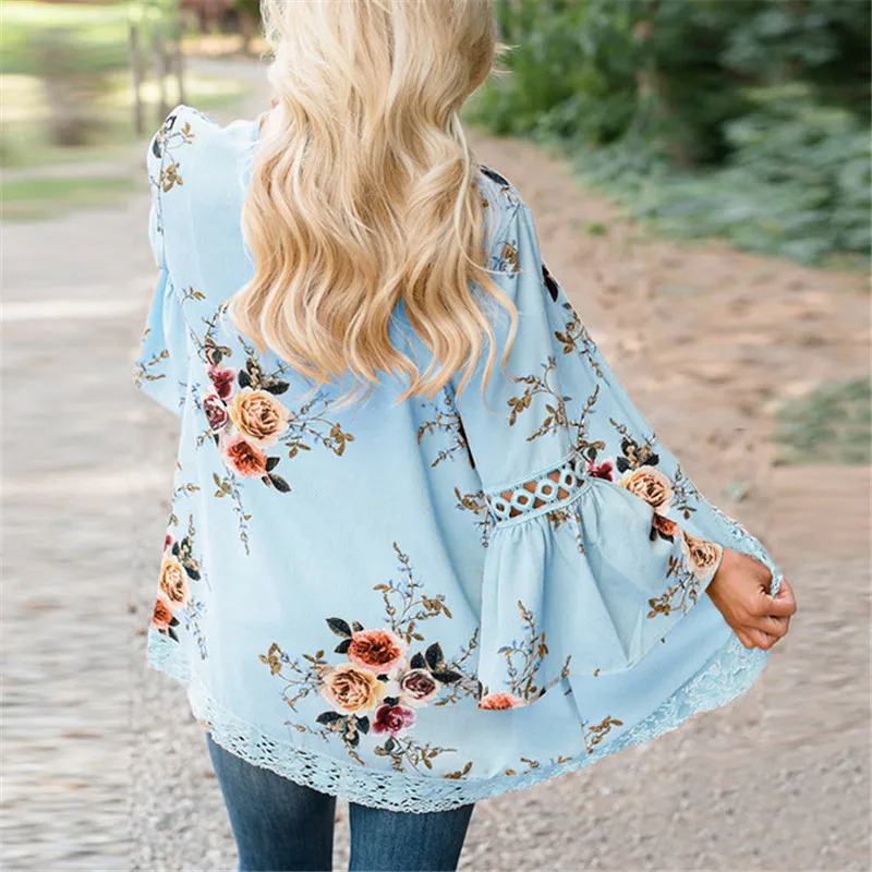 Gladiolus 2019 Spring Womens Tops And Blouses Loose Floral Print Flare Sleeve Lace Women Kimono Cardigan Summer Shirts Plus Size (57)