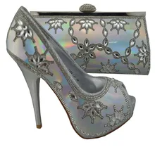 Freies Verschiffen DURCH DHL!! 2015 neue Italienischen Schuh-Und Passende Tasche Sets Für Hochzeit Und Partei! silber Farbe Größe 38-42 ZX1-63