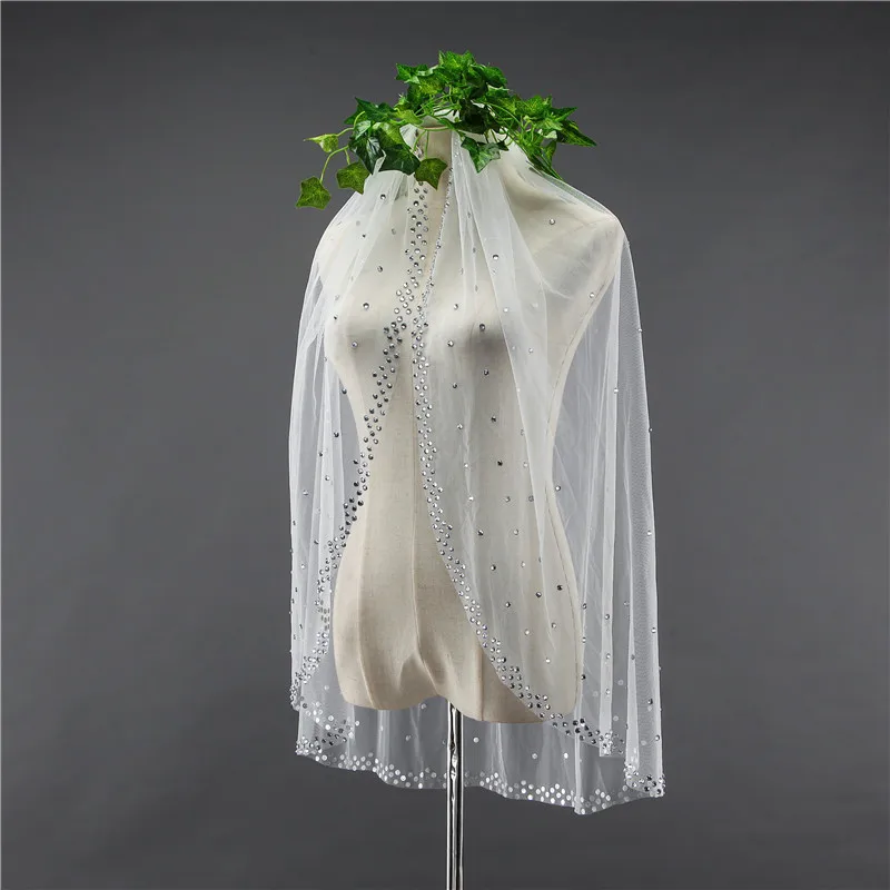 Однослойная Тюлевая свадебная вуаль с застежкой|veil with rhinestones|wedding veilwedding veil rhinestones