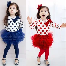 Комплект одежды для маленьких девочек футболка в горошек с бантом и леггинсы с юбкой детская одежда ящные топы юбка-пачка детский костюм с платьем
