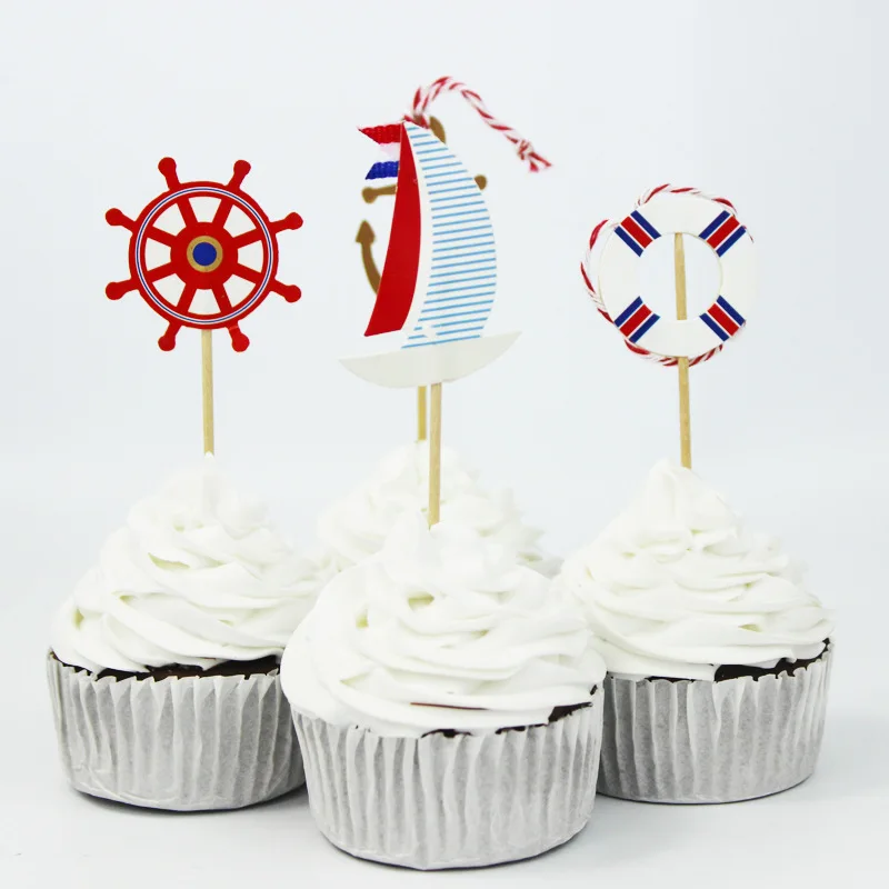 48 шт. море корабль руль якорь кекс ботворезы торт аксессуар для Семья летние