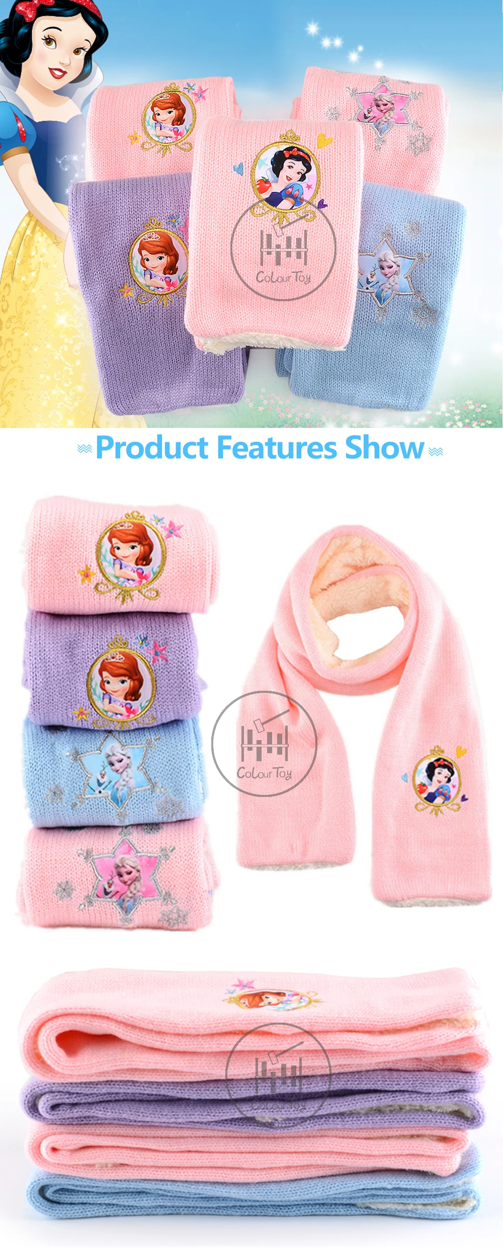 Disney Princess Kids Warm Scarf-Neck Girls Baby Winter-Scarf Women Knitting Wool Scarf Children Neck Warmer Accessories