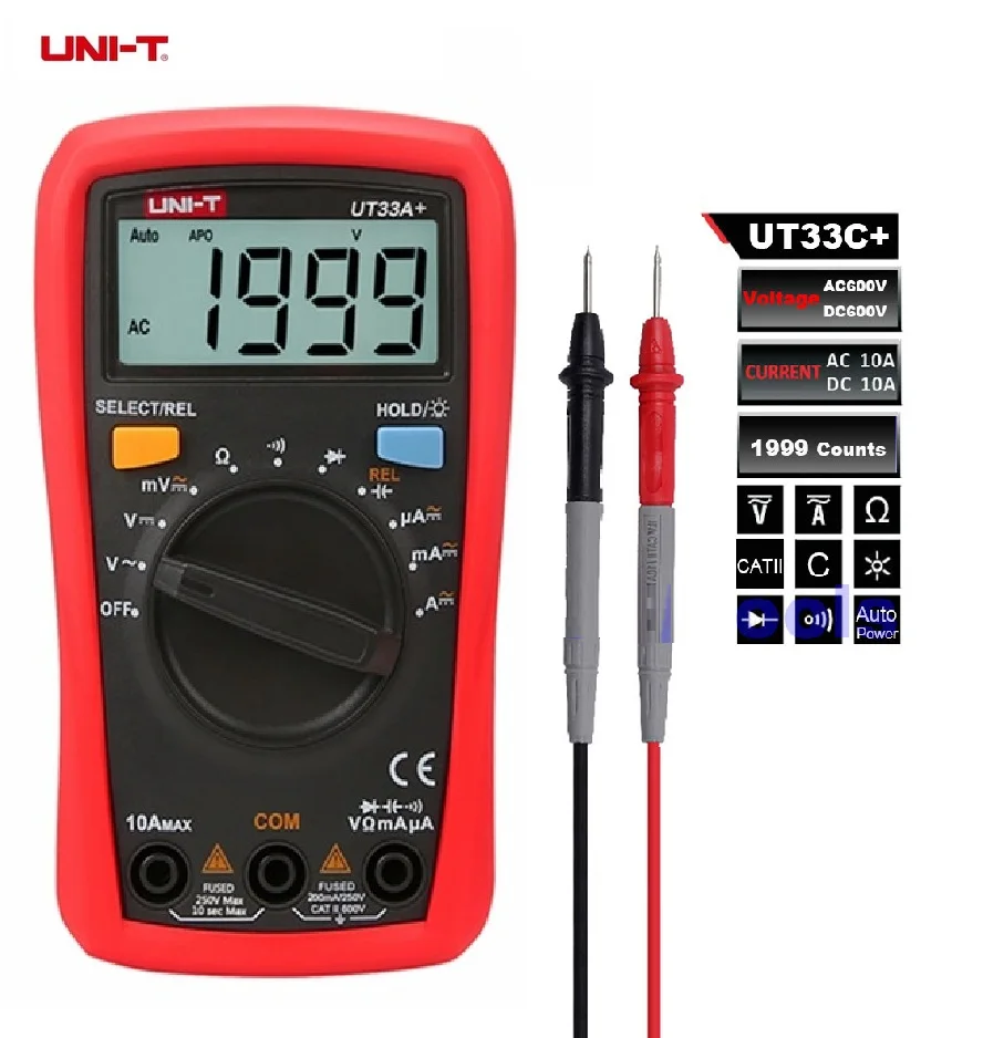 

M103 UNI-T UT33C UT33C+ Digital Multimeter DMM DC/AC V/A Cap Frequency Res Diode Tester Manual LCD Meter Ammeter Multitester