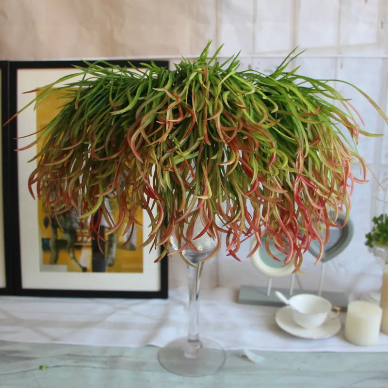 7 вилок Моделирование искусственных цветов Пластиковые Длинные плоские травы завод Свадебный магазин посаженные украшения стен