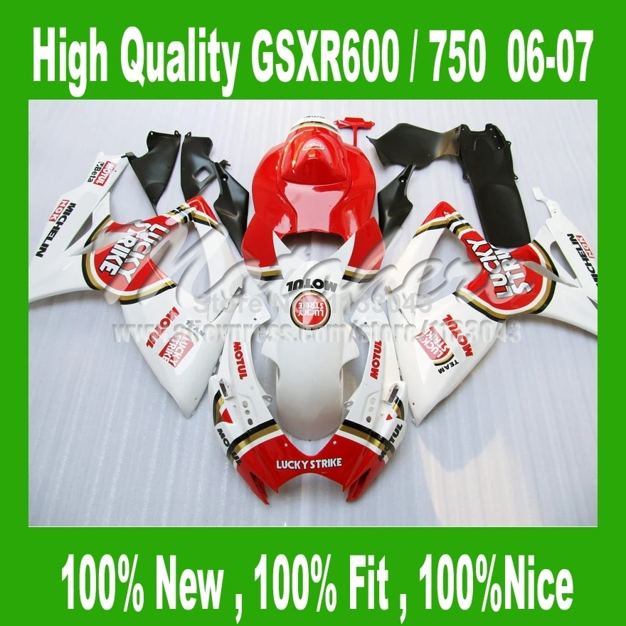 LUCKY STRIKE Fairings for SUZUKI GSXR 600 06 07 red white GSXR 750 06 07 GSX