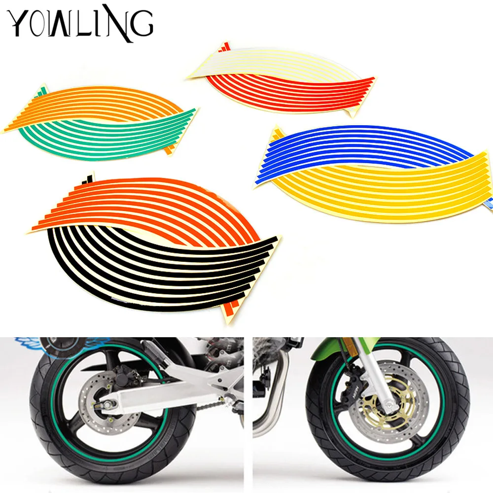 16 Strips New! Strips Wheel Stickers And Decals 14&amp;amp;amp;quot; 17&amp;amp;amp;quot; 18&amp;amp;amp;quot; Reflective Rim Tape Bike Universal Motorcycle WHEEL Sticker