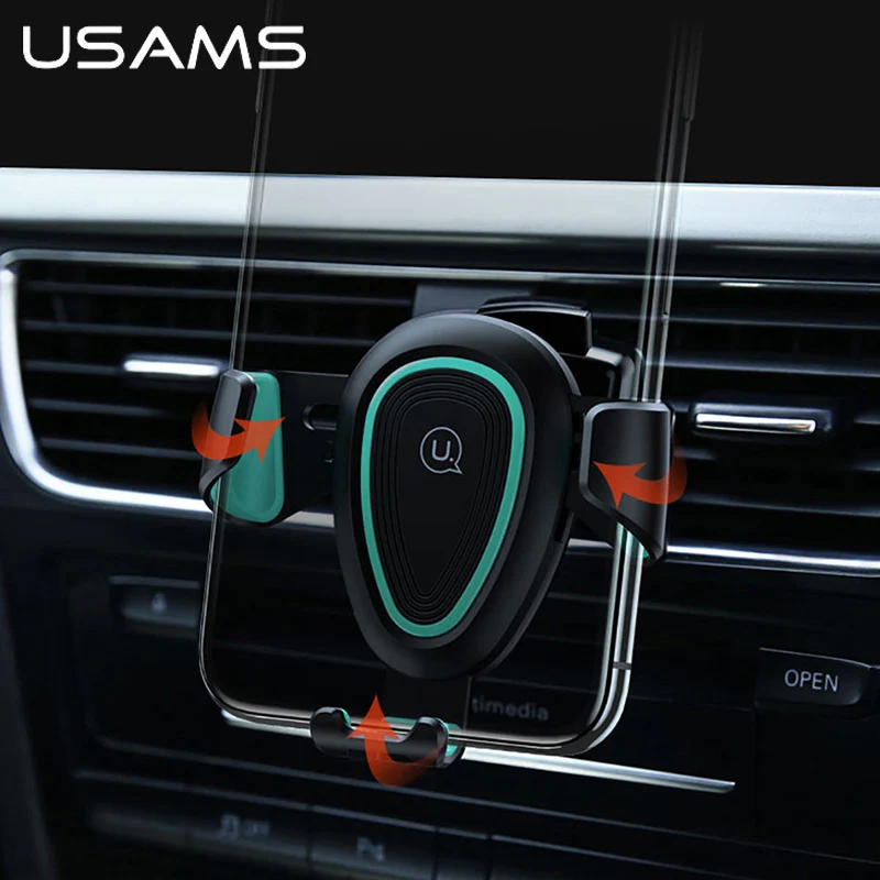 

USAMS Gravity reaction car phone holder 360 degrees air vent mount GPS car phone stand for iPhone X 8 7 6s Plus 5s Samsung S8