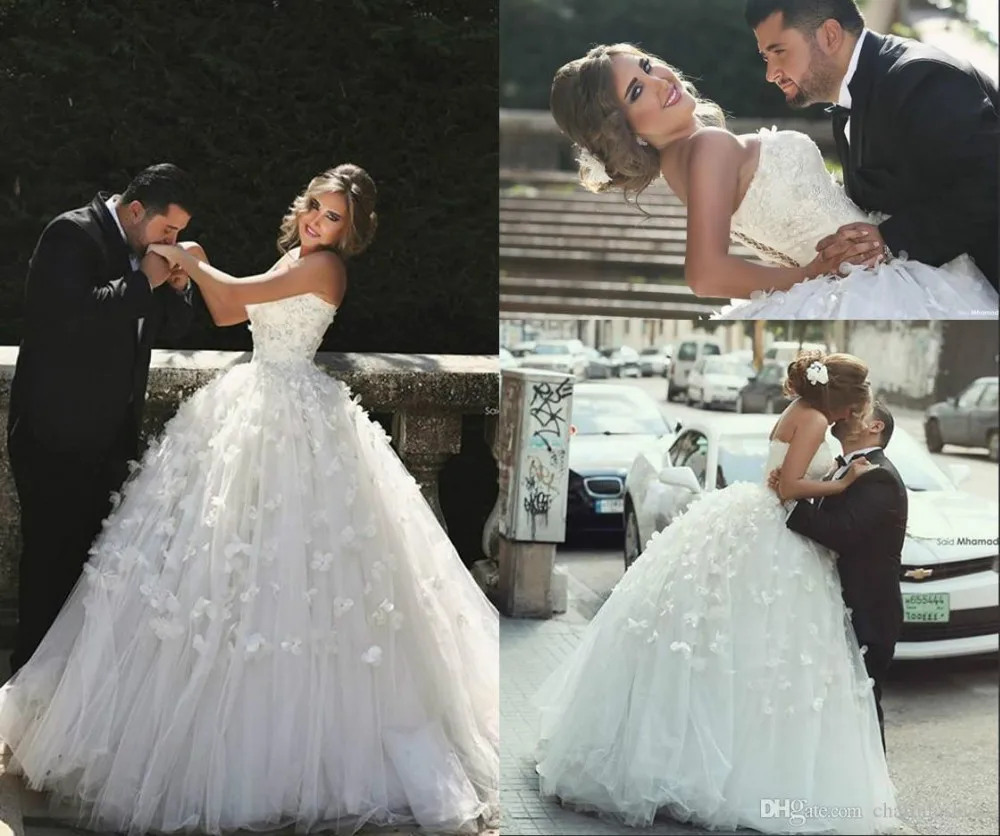 Ball gown Butterfly Flowers Appliques Wedding Dresses 2017 ...