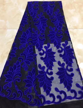 

(5yards/pc) high quality black royal blue African velvet French net lace fabric with beautiful pattern for party dress FLC835