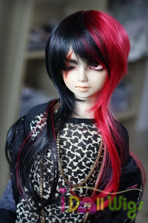 

Free Shipping High quality Synthetic Long straight red black side color 1/3 1/4 1/6 bjd boy Style doll wigs