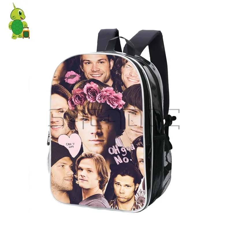 

Supernatural Sam Jared Padalecki Overlay Pu Leather Backpack School Rucksack for Teenagers Boys Girls Fashion Travel Daypack