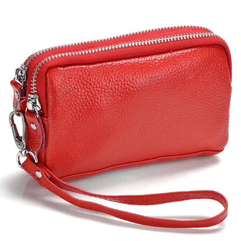 Модный женский кошелек из натуральной кожи, длинный клатч, Женский кошелек на двойной молнии, цена в долларах, кошелек из воловьей кожи, сумочка carteira - Цвет: Bright red