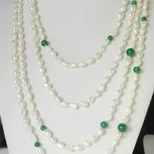 Натуральный очаровательный 7-7,5 мм Белый Пресноводный Культивированный жемчуг и ожерелье с камнем 100 ''мелкопокрытый Свадебный широкий королева