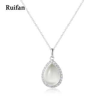 

Clearance Sale Water Drop Big Opal Pendant Necklace for Women Cubic Zircon 925 Sterling Silver Necklaces Wedding Jewelry YNC018
