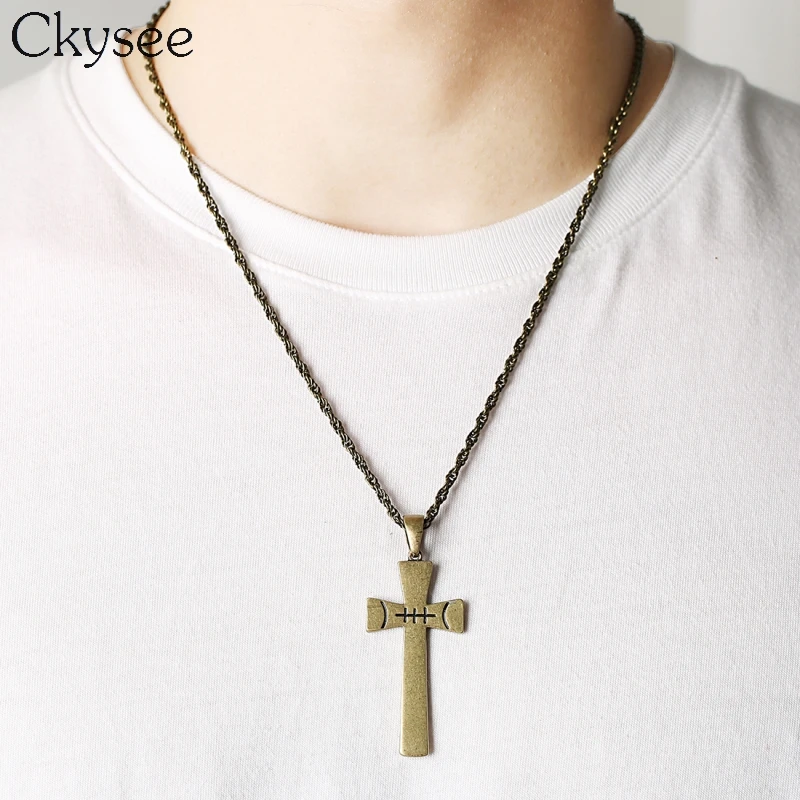 Ckysee عبر خمر القلائد الرجال النساء البيسبول الرجبي معلقة المعلقات القلائد المسيح يسوع قلادة الرجال المجوهرات هدية