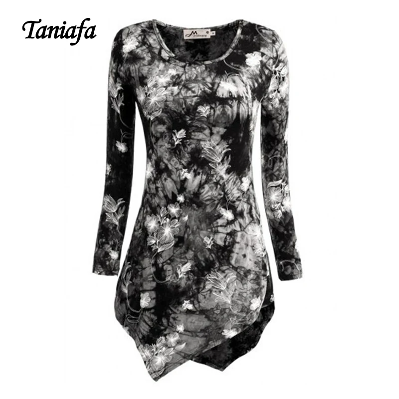 TANIAFA new Women print Long Tops shirts Fashion Irregular