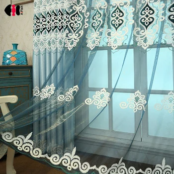 

European Luxury Chenille Curtains for Living Room Wedding French Voile Tulle Window Treatment Cortinas M038C