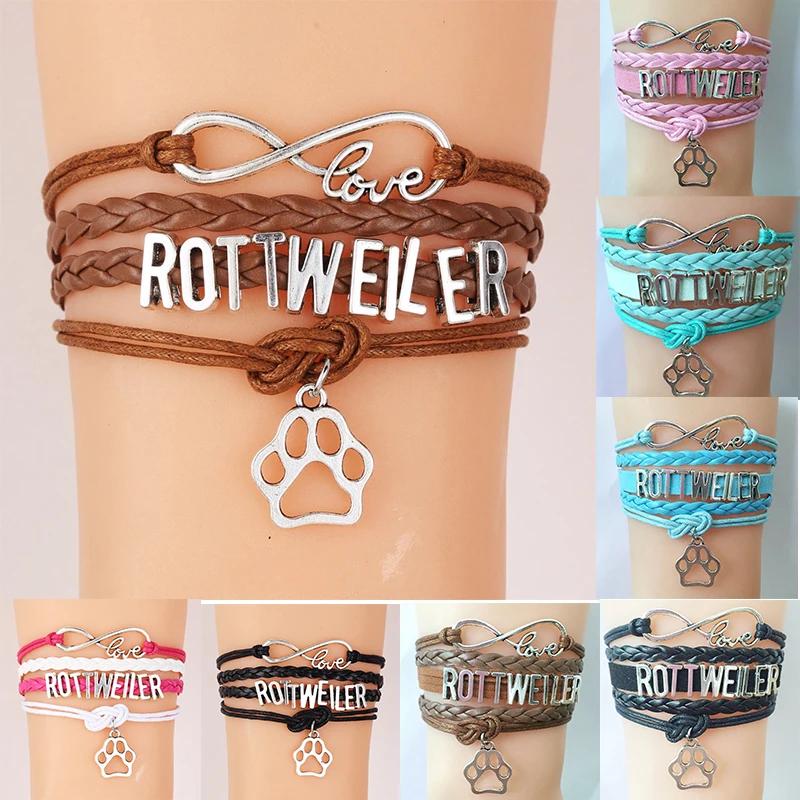 10 шт./лот) бесконечность любви Ротвейлер Браслеты щенок любви Best подарок Воск кожаный браслет ювелирных изделий 8 Цвета chosed