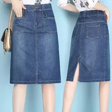 1021, женская джинсовая юбка, для весны и лета, новинка, для похудения, длинная, на каждый день, сумка, на бедрах, с разрезом, для девушек
